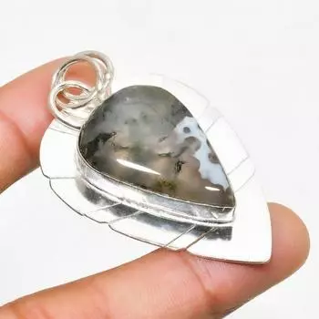 Ювелирный кулон ручной работы с индийским моховым агатом и серебром 925 пробы 2,08 дюйма 2.08 зелёный