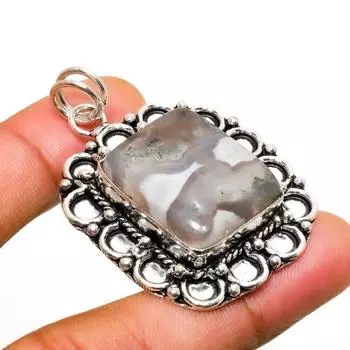 Ювелирный кулон ручной работы с индийским моховым агатом и серебром 925 пробы 1,89 дюйма 1.89 зелёный