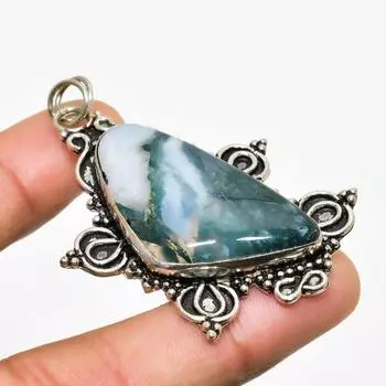 Ювелирный кулон ручной работы с индийским моховым агатом и серебром 925 пробы 2,08 дюйма 2.08 зелёный