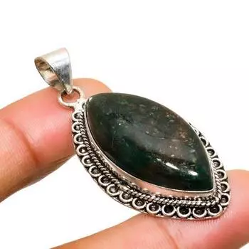 Ювелирный кулон ручной работы с индийским моховым агатом и серебром 925 пробы 1,89 дюйма 1.89 зелёный