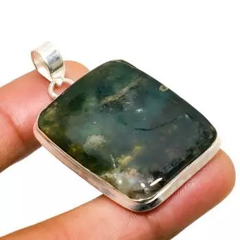 Ювелирный кулон ручной работы с индийским моховым агатом, серебро 925 пробы, 1,70 дюйма 1.70 зелёный