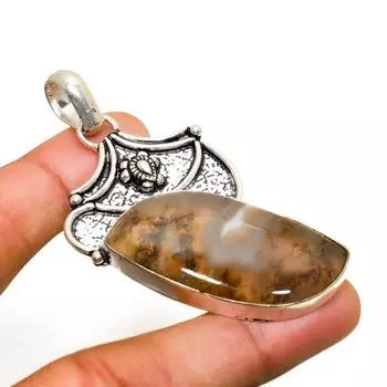 Ювелирный кулон ручной работы с индийским моховым агатом и серебром 925 пробы 2,65 дюйма 2.65 зелёный