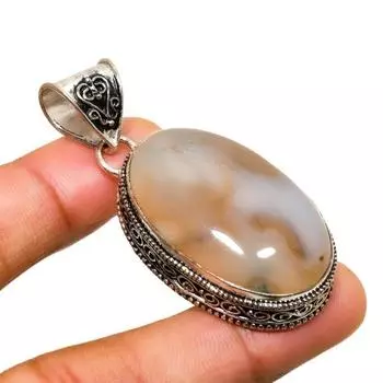 Ювелирный кулон ручной работы с индийским моховым агатом и серебром 925 пробы 2,08 дюйма 2.08 зелёный