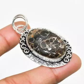 Ювелирный кулон ручной работы с ископаемым драгоценным камнем Turritella, посеребренный 925 пробы, 1,96 дюйма 1.96 коричневый