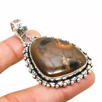 Ювелирный кулон ручной работы с ископаемым драгоценным камнем из глиняных трещин, посеребренный 925 пробы, 2,27 дюйма 2.27 коричневый