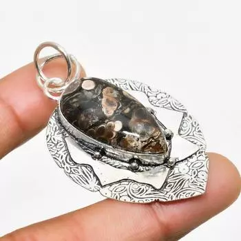 Ювелирный кулон ручной работы с ископаемым драгоценным камнем Turritella, посеребренный 925 пробы, 2,08 дюйма 2.08 коричневый