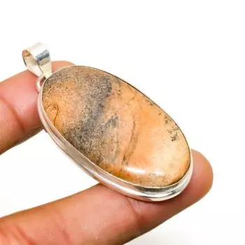 Ювелирный кулон ручной работы с изображением яшмы 925 пробы, посеребренный, 2,08 дюйма 2.08 жёлтый