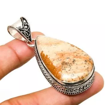 Ювелирный кулон ручной работы с изображением яшмы, посеребренный 925 пробы, 2,27 дюйма 2.27 жёлтый