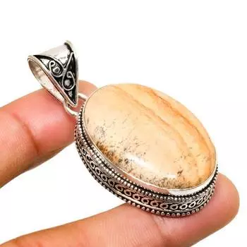 Ювелирный кулон ручной работы с изображением яшмы 925 пробы, посеребренный, 2,08 дюйма 2.08 жёлтый