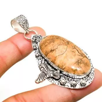 Ювелирный кулон ручной работы с изображением яшмы, посеребренный 925 пробы, 2,46 дюйма 2.46 жёлтый