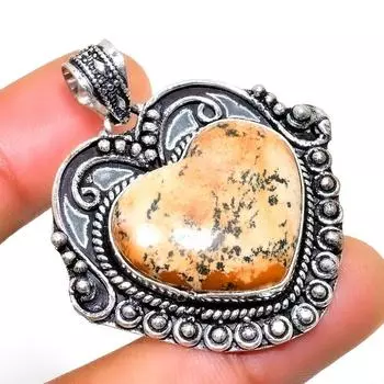 Ювелирный кулон ручной работы с изображением яшмы 925 пробы, посеребренный, 1,70 дюйма 1.70 жёлтый