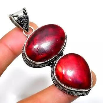 Ювелирный кулон ручной работы с красным лабрадоритом 925 пробы, посеребренный, 2,65 дюйма 2.65 красный