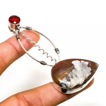 Ювелирный кулон ручной работы с красным змеиным камнем, посеребренный 925 пробы, 2,65 дюйма 2.65 красный