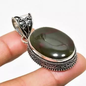 Ювелирный кулон ручной работы с кровавым камнем 925 пробы, посеребренный, 1,70 дюйма 1.70 зелёный