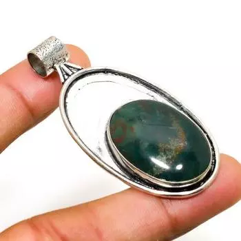 Ювелирный кулон ручной работы с кровавым камнем 925 пробы, посеребренный, 2,08 дюйма 2.08 зелёный