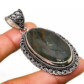 Ювелирный кулон ручной работы с кровавым камнем 925 пробы, посеребренный, 2,46 дюйма 2.46 зелёный