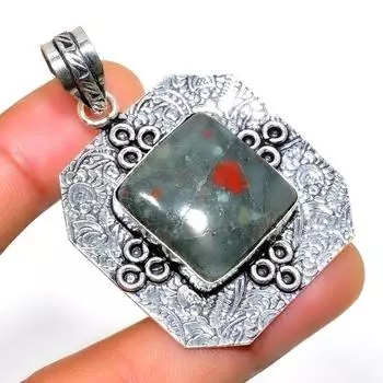 Ювелирный кулон ручной работы с кровавым камнем 925 пробы, посеребренный, 2,08 дюйма 2.08 зелёный