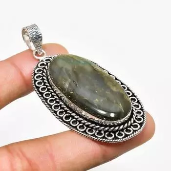 Ювелирный кулон ручной работы с лабрадоритом и серебром 925 пробы 2,46 дюйма 2.46 чёрный