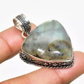 Ювелирный кулон ручной работы с лабрадоритом и серебром 925 пробы 1,70 дюйма 1.70 чёрный