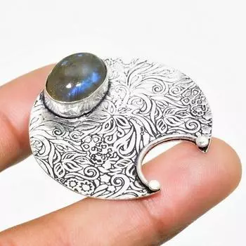 Ювелирный кулон ручной работы с лабрадоритом и серебром 925 пробы 1,32 дюйма 1.32 чёрный