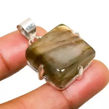 Ювелирный кулон ручной работы с лабрадоритом и серебром 925 пробы 1,32 дюйма 1.32 чёрный