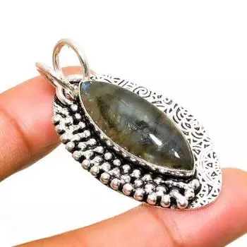 Ювелирный кулон ручной работы с лабрадоритом и серебром 925 пробы 1,70 дюйма 1.70 чёрный