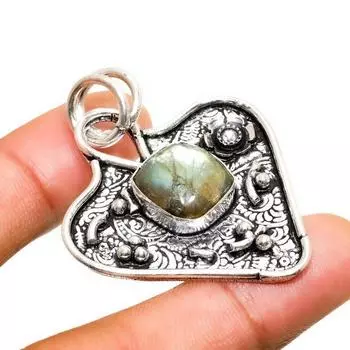 Ювелирный кулон ручной работы с лабрадоритом и серебром 925 пробы 1,89 дюйма 1.89 чёрный