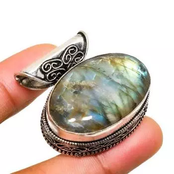 Ювелирный кулон ручной работы с лабрадоритом и серебром 925 пробы 1,32 дюйма 1.32 чёрный