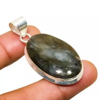 Ювелирный кулон ручной работы с лабрадоритом и серебром 925 пробы 1,89 дюйма 1.89 чёрный