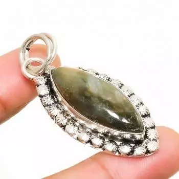 Ювелирный кулон ручной работы с лабрадоритом и серебром 925 пробы 1,96 дюйма 1.96 чёрный