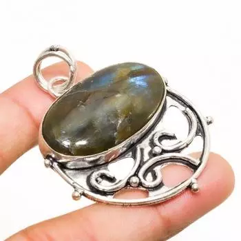 Ювелирный кулон ручной работы с лабрадоритом и серебром 925 пробы 2,08 дюйма 2.08 чёрный