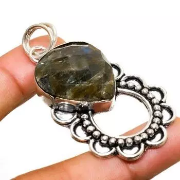 Ювелирный кулон ручной работы с лабрадоритом и серебром 925 пробы 2,27 дюйма 2.27 чёрный