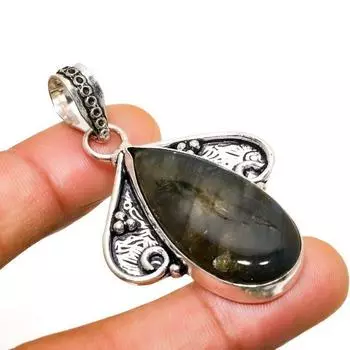 Ювелирный кулон ручной работы с лабрадоритом и серебром 925 пробы 2,08 дюйма 2.08 чёрный