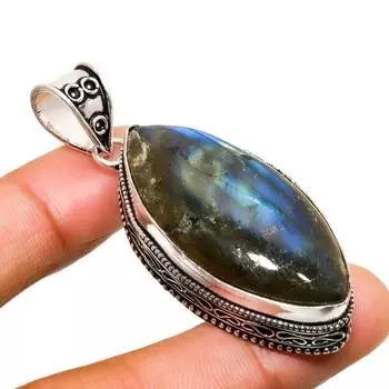 Ювелирный кулон ручной работы с лабрадоритом и серебром 925 пробы 2,27 дюйма 2.27 чёрный