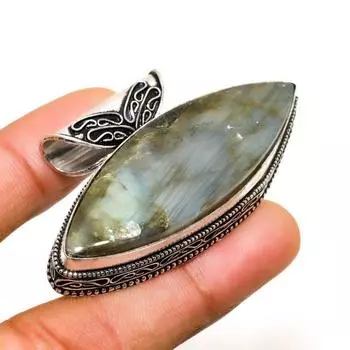 Ювелирный кулон ручной работы с лабрадоритом и серебром 925 пробы 1,13 дюйма 1.13 чёрный