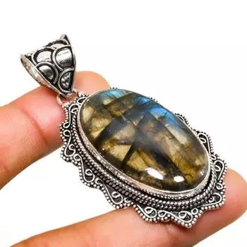 Ювелирный кулон ручной работы с лабрадоритом и серебром 925 пробы 2,38 дюйма 2.38 чёрный