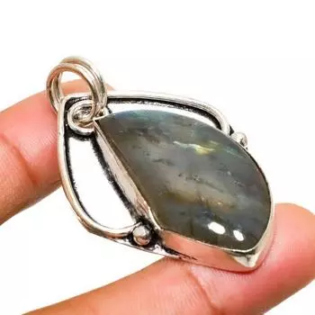 Ювелирный кулон ручной работы с лабрадоритом и серебром 925 пробы 1,89 дюйма 1.89 чёрный