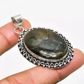 Ювелирный кулон ручной работы с лабрадоритом и серебром 925 пробы 1,89 дюйма 1.89 чёрный