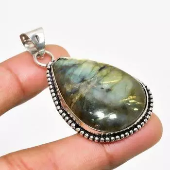 Ювелирный кулон ручной работы с лабрадоритом и серебром 925 пробы 1,96 дюйма 1.96 чёрный