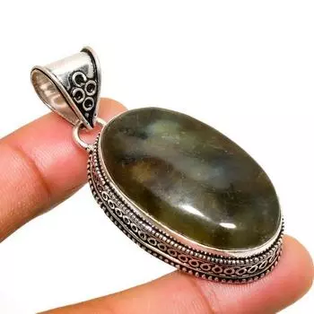 Ювелирный кулон ручной работы с лабрадоритом и серебром 925 пробы 2,08 дюйма 2.08 чёрный