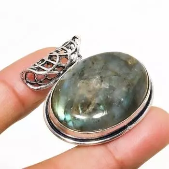 Ювелирный кулон ручной работы с лабрадоритом и серебром 925 пробы 1,32 дюйма 1.32 чёрный