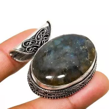 Ювелирный кулон ручной работы с лабрадоритом и серебром 925 пробы 1,32 дюйма 1.32 чёрный