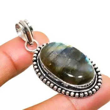 Ювелирный кулон ручной работы с лабрадоритом и серебром 925 пробы 1,89 дюйма 1.89 чёрный