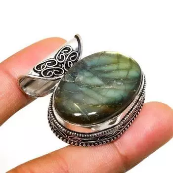 Ювелирный кулон ручной работы с лабрадоритом и серебром 925 пробы 1,32 дюйма 1.32 чёрный