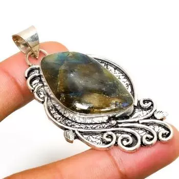 Ювелирный кулон ручной работы с лабрадоритом и серебром 925 пробы 2,27 дюйма 2.27 чёрный