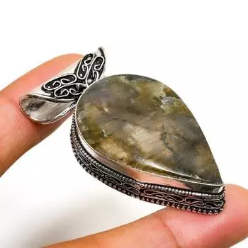 Ювелирный кулон ручной работы с лабрадоритом и серебром 925 пробы 1,89 дюйма 1.89 чёрный