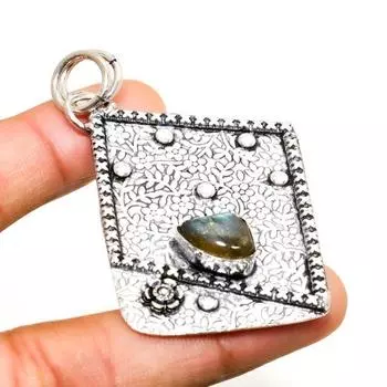 Ювелирный кулон ручной работы с лабрадоритом и серебром 925 пробы 2,46 дюйма 2.46 чёрный