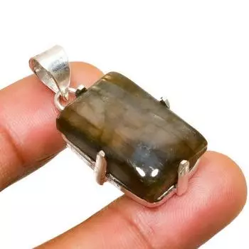 Ювелирный кулон ручной работы с лабрадоритом и серебром 925 пробы 1,32 дюйма 1.32 чёрный