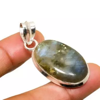 Ювелирный кулон ручной работы с лабрадоритом и серебром 925 пробы 1,70 дюйма 1.70 чёрный