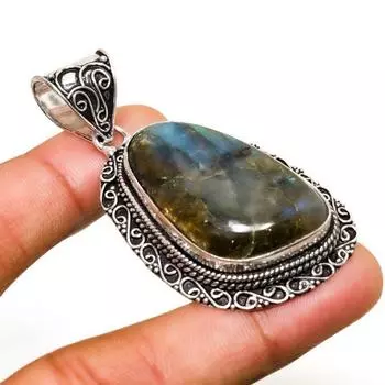 Ювелирный кулон ручной работы с лабрадоритом и серебром 925 пробы 2,08 дюйма 2.08 чёрный